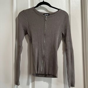 Express taupe zip up top size medium